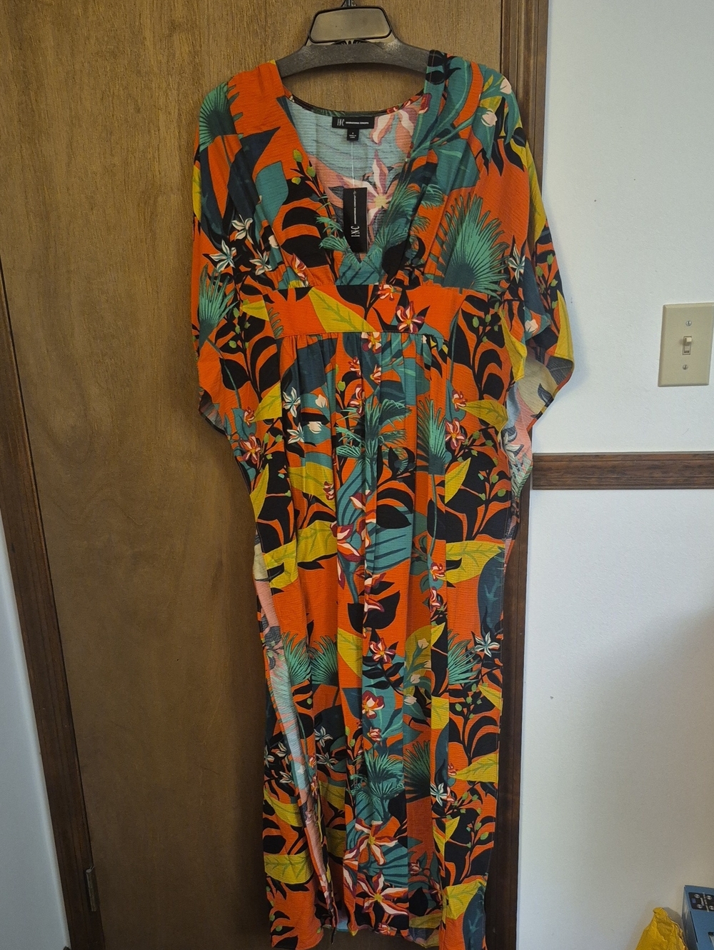 INC International Concepts Orange Tropical Print Maxi Dress